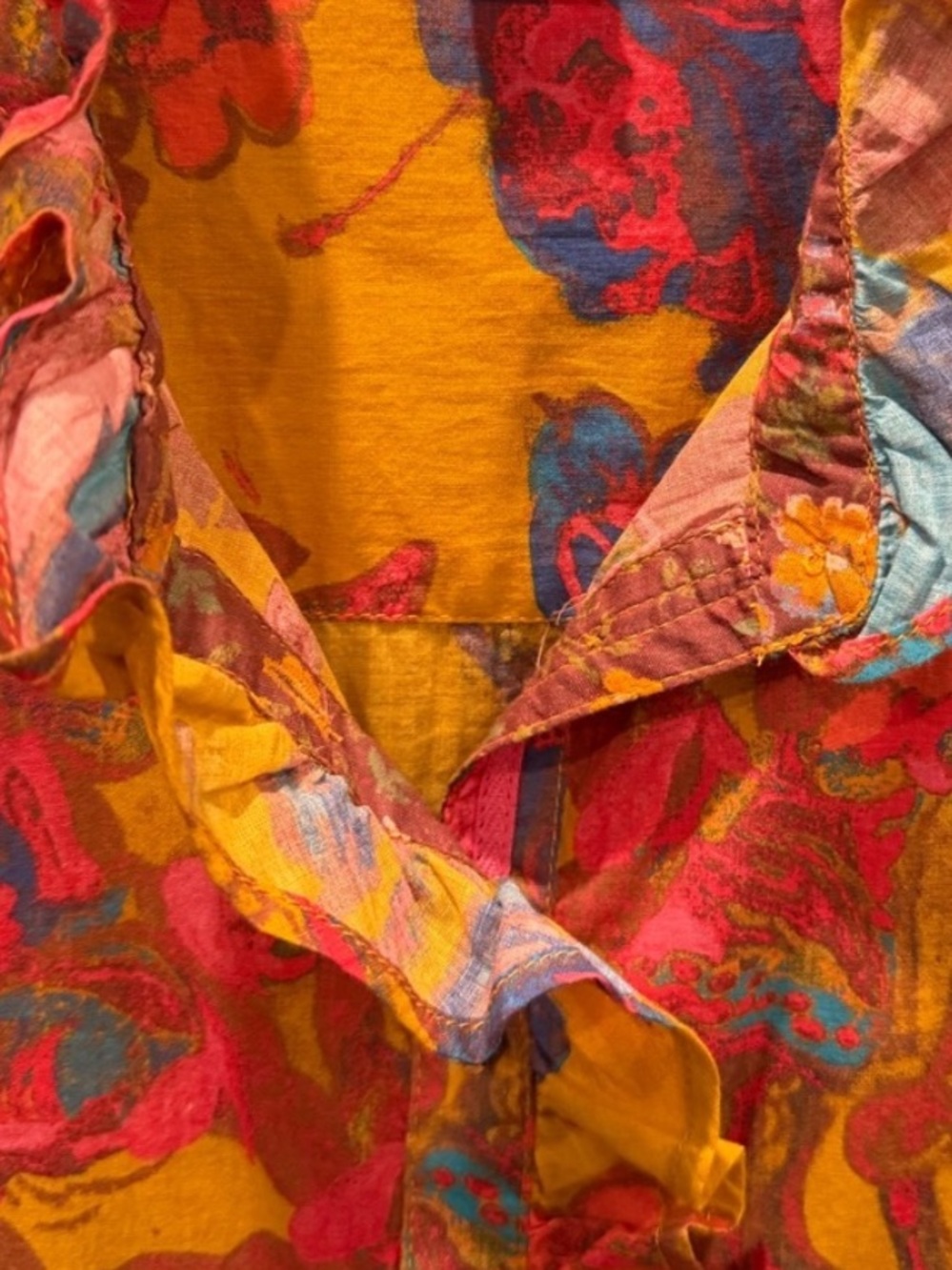 Sundance Mustard Floral Ruffle Button-Front Blouse - Picture 5 of 5